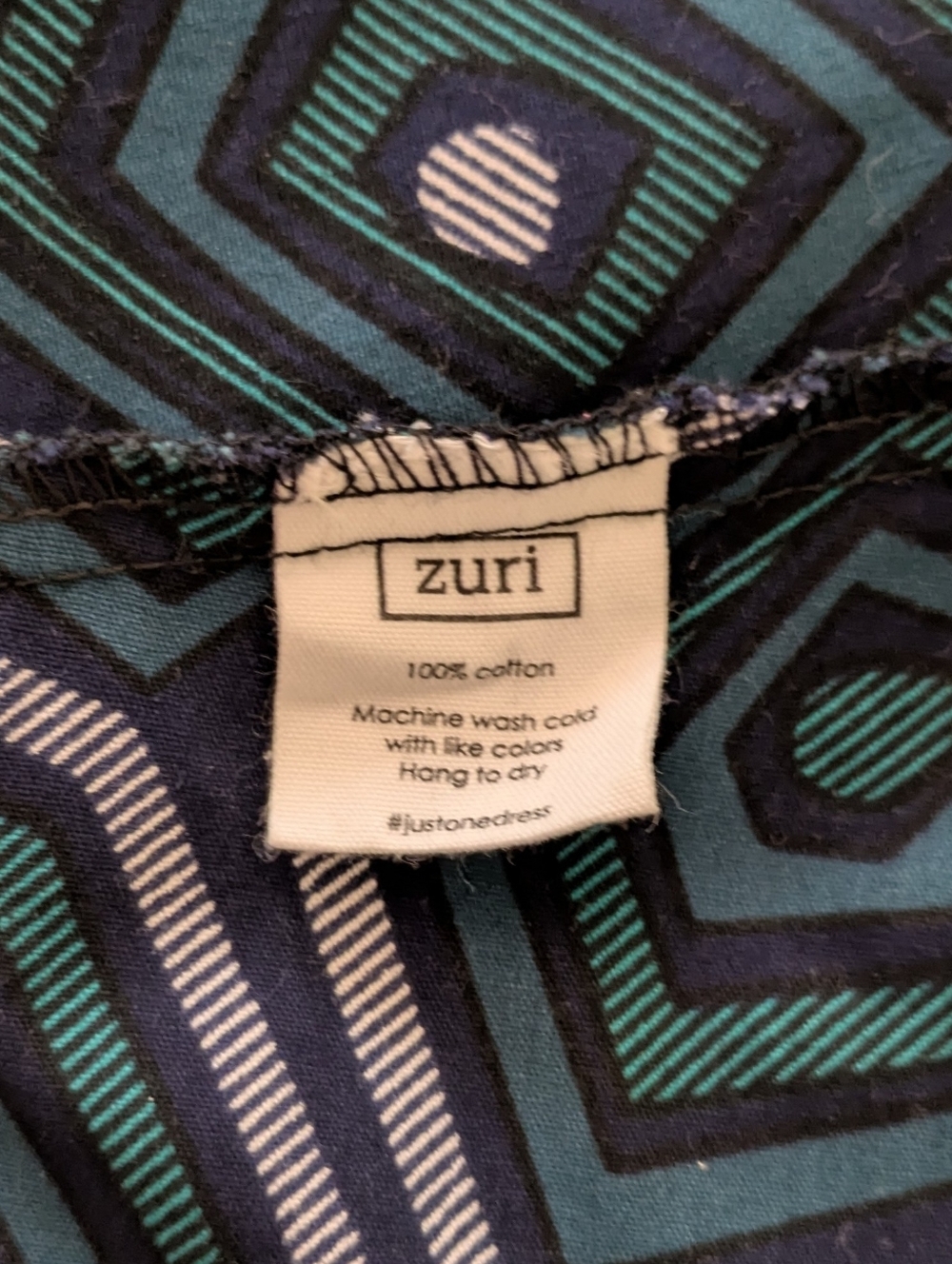 Zuri Geometric A-Line Women's Dress in Teal and Navy Sz L - Picture 6 of 6